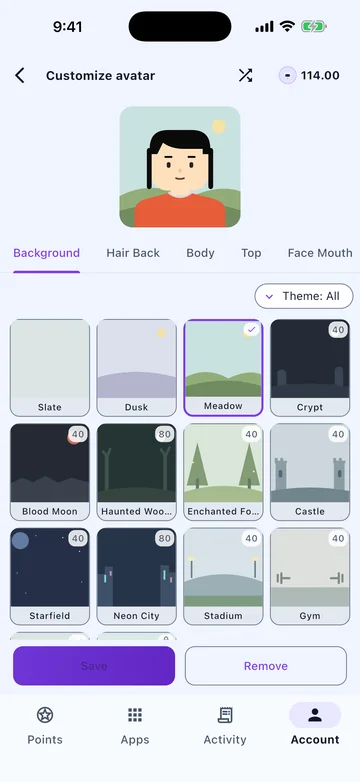 Arbito Market avatar editor with background choices